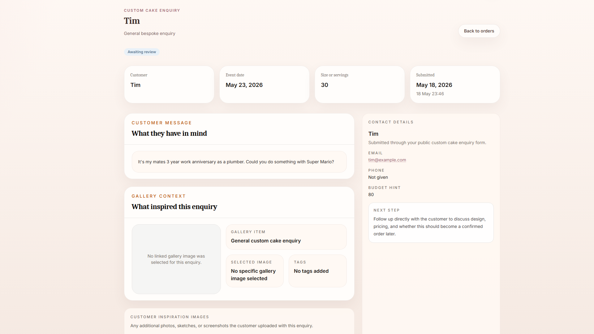 BatterBee quote and enquiry workflow screen