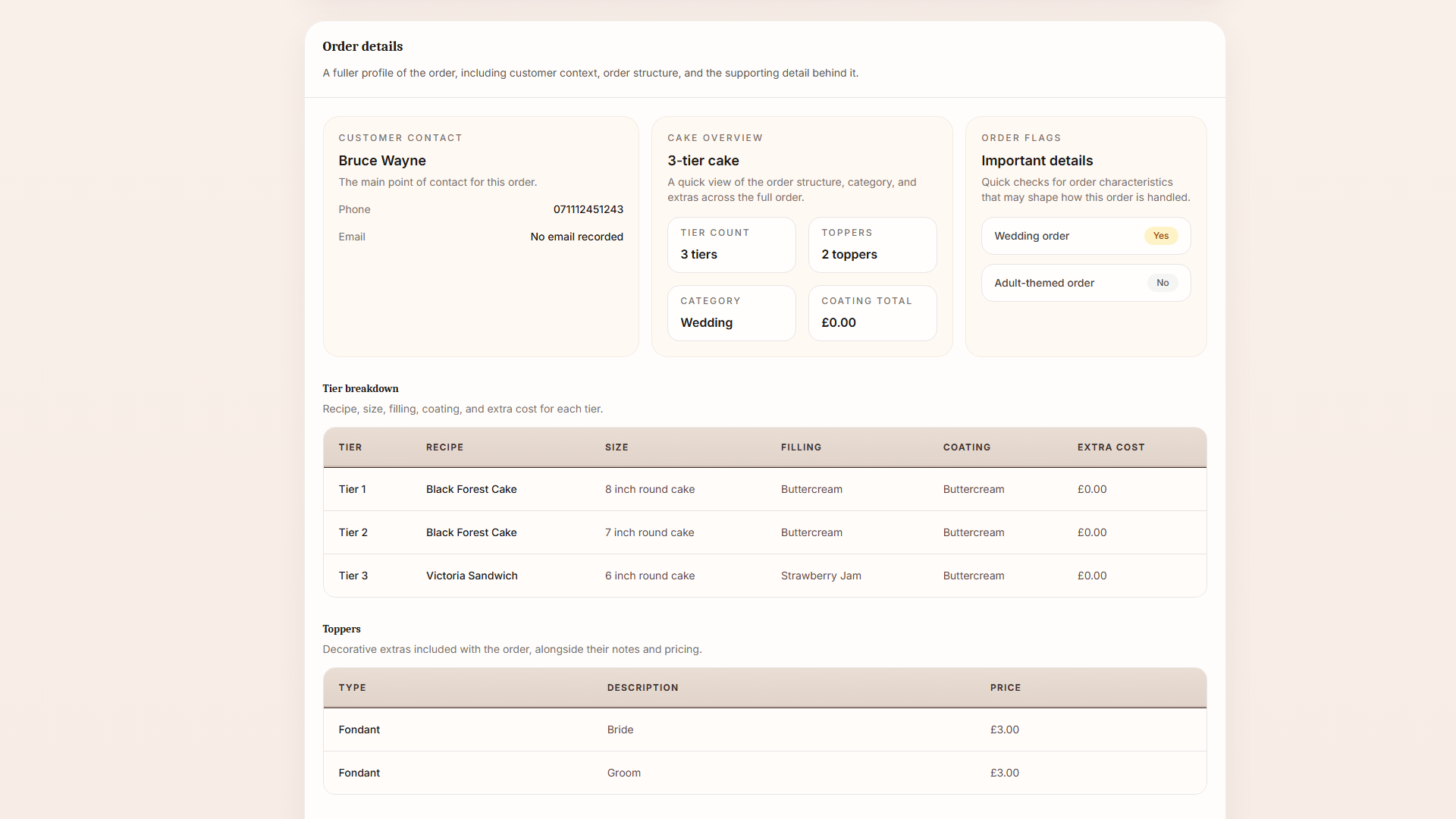 BatterBee order details section