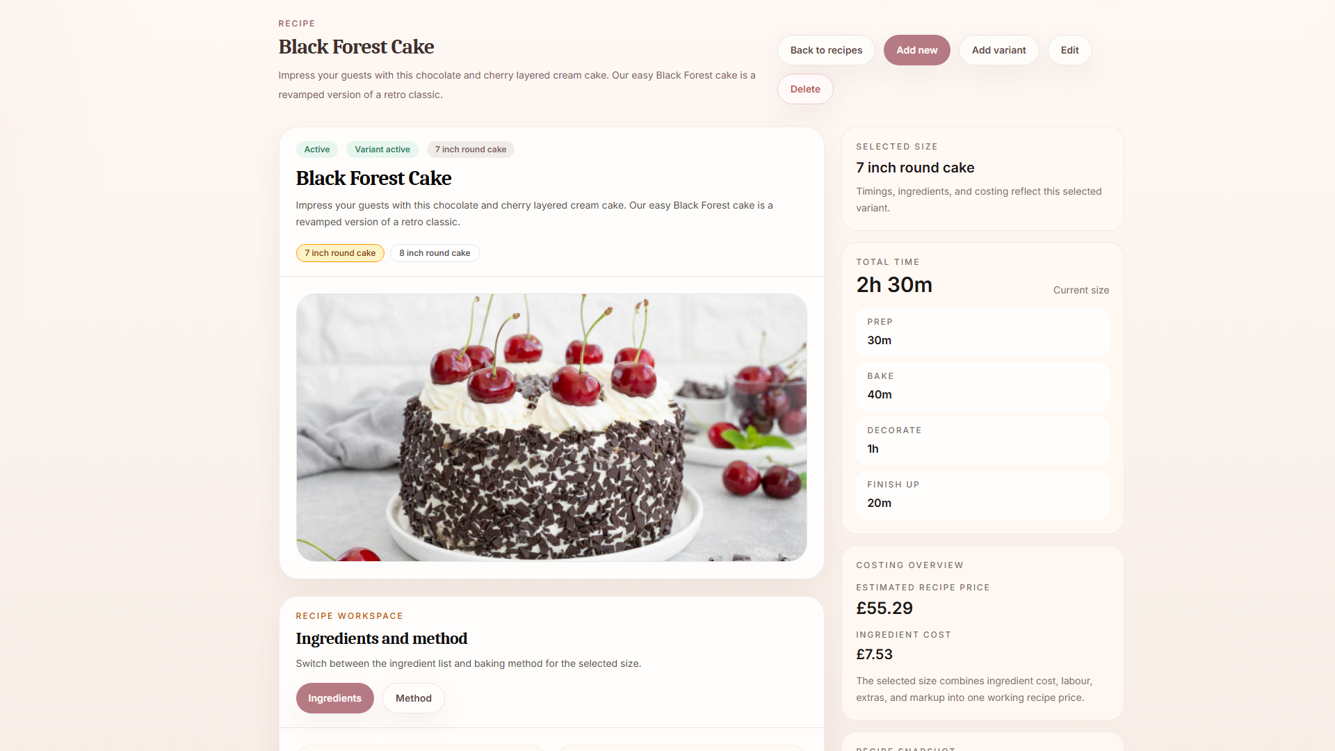 BatterBee recipe summary view