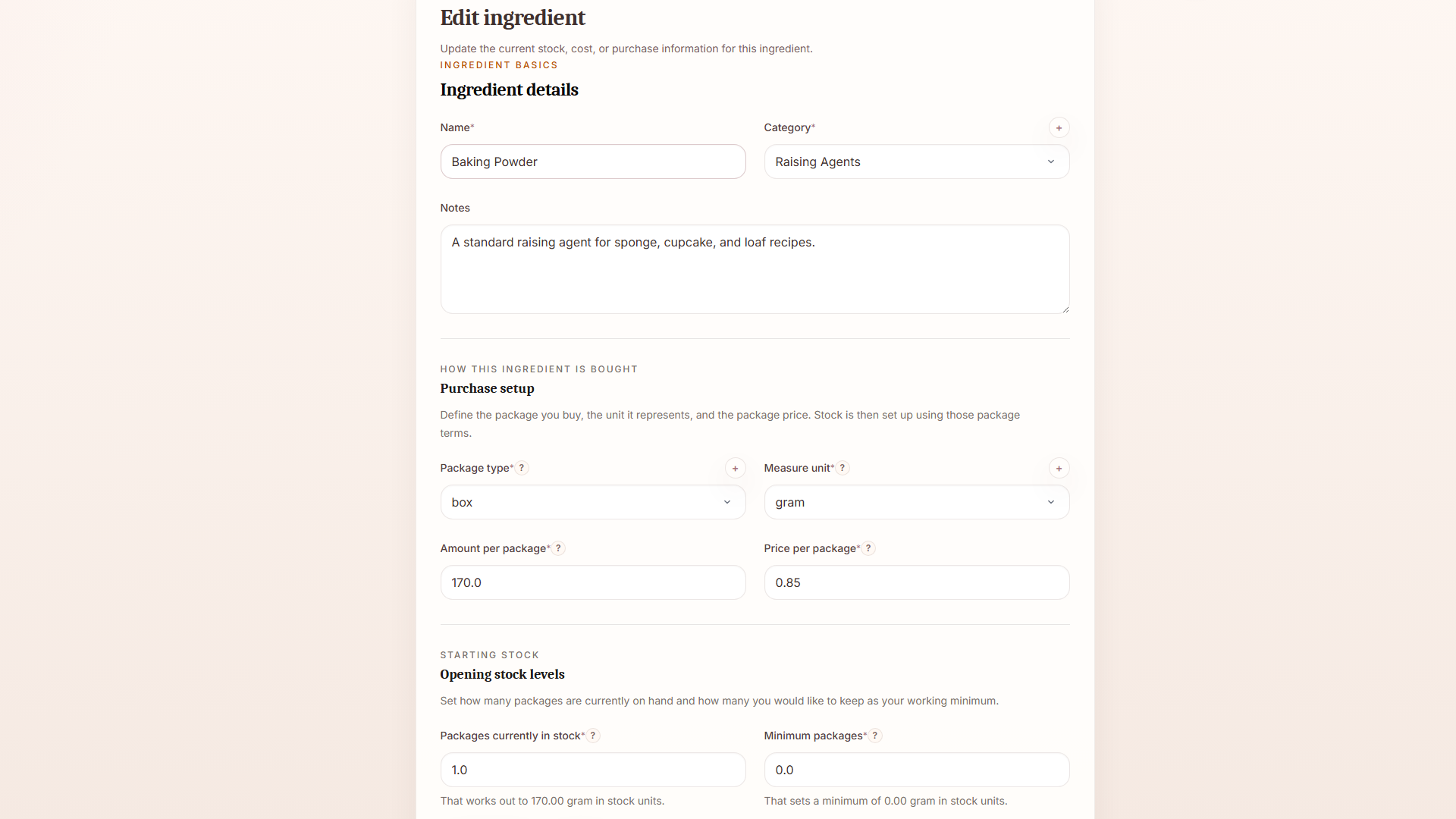 BatterBee pantry ingredient form