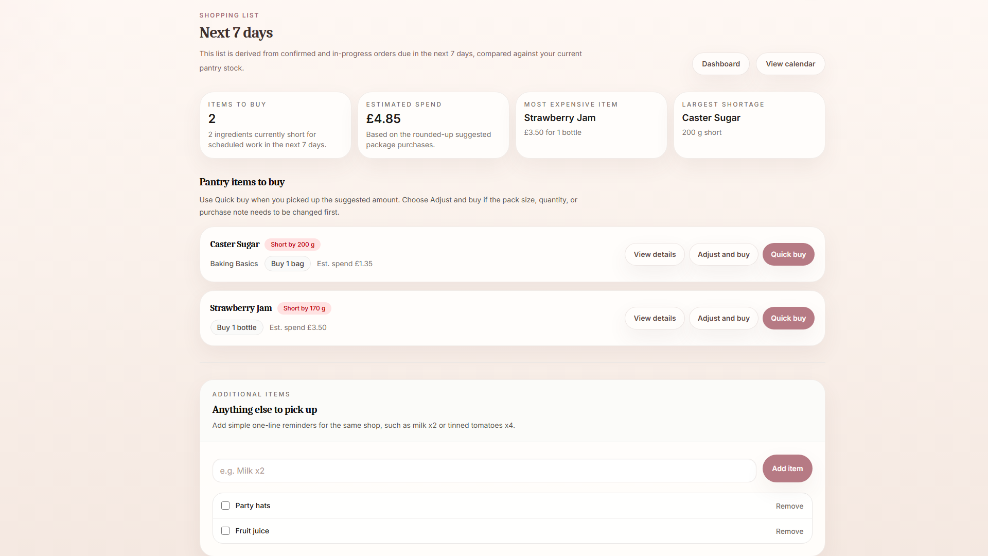 BatterBee shopping list overview