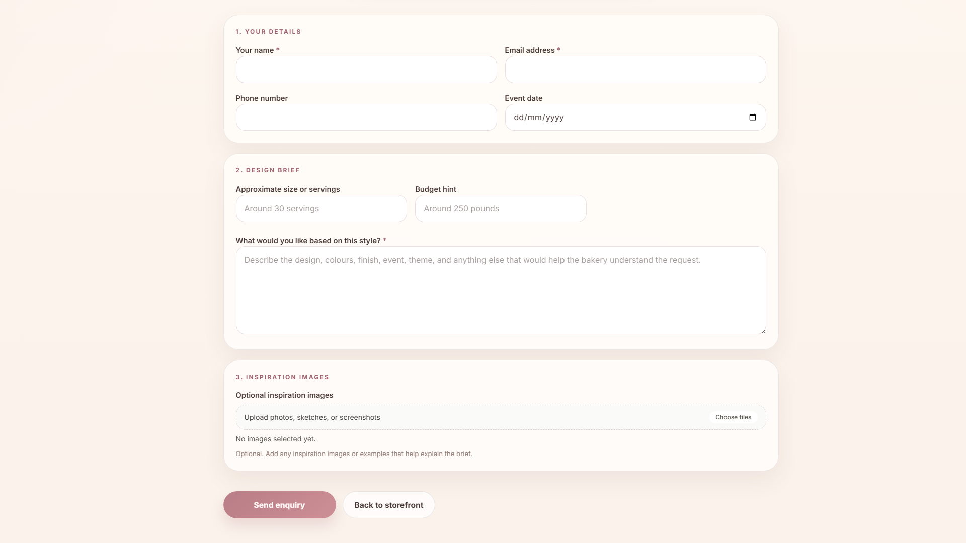 BatterBee public custom cake enquiry form