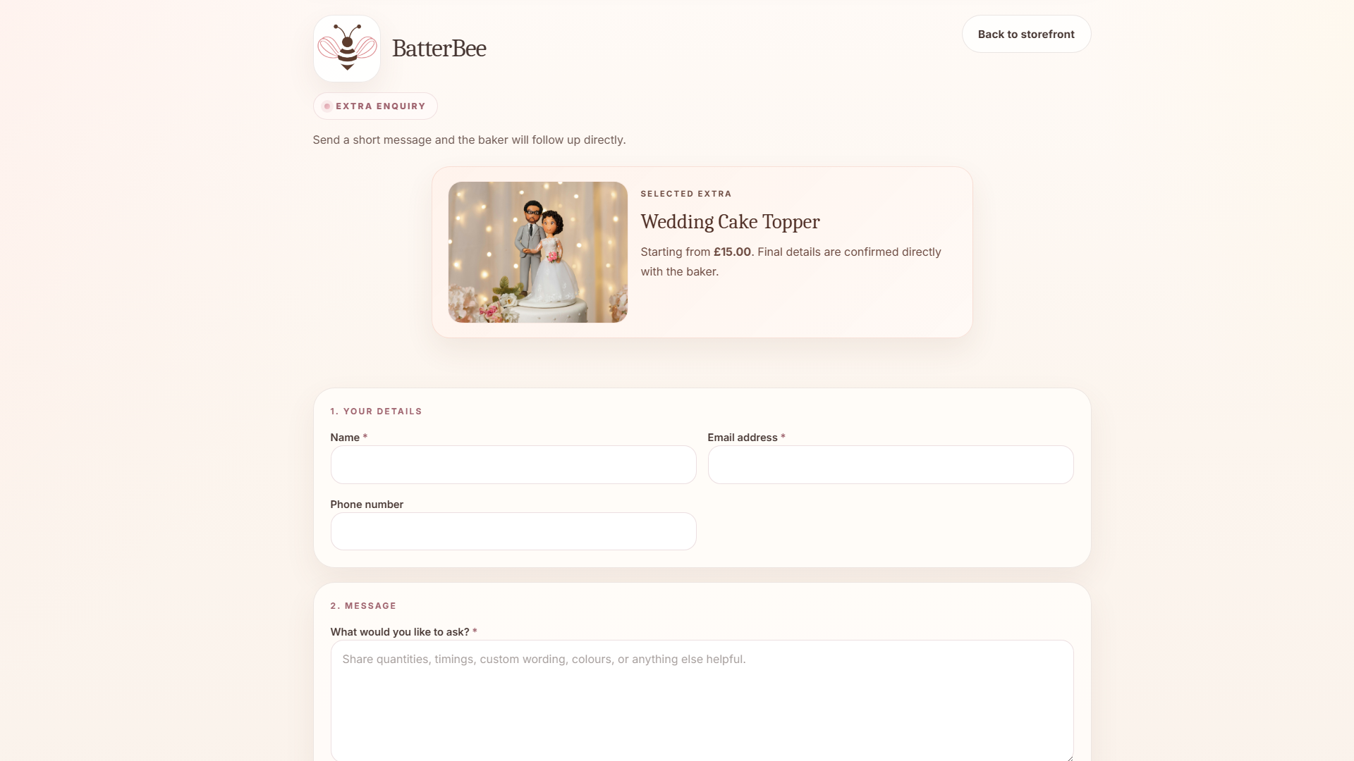 BatterBee public extras enquiry form